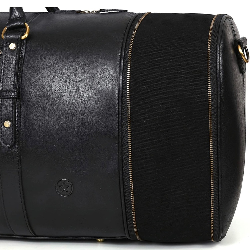 BRAND NEW EXTENDABLE REAL BUFFALO LEATHER DUFFLE TRAVEL OVERNIGHT BAG NWT - Picture 3 of 7